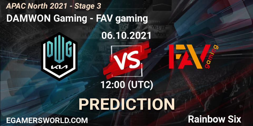 Pronósticos DAMWON Gaming - FAV gaming. 06.10.2021 at 11:45. APAC North 2021 - Stage 3 - Rainbow Six