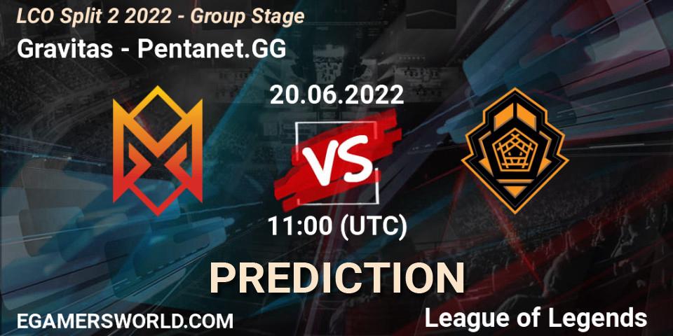 Pronósticos Gravitas - Pentanet.GG. 20.06.2022 at 11:00. LCO Split 2 2022 - Group Stage - LoL