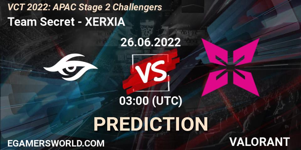 Pronósticos Team Secret - XERXIA. 26.06.2022 at 03:00. VCT 2022: APAC Stage 2 Challengers - VALORANT