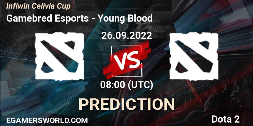 Pronósticos Gamebred Esports - Young Blood. 24.09.2022 at 05:29. Infiwin Celivia Cup - Dota 2