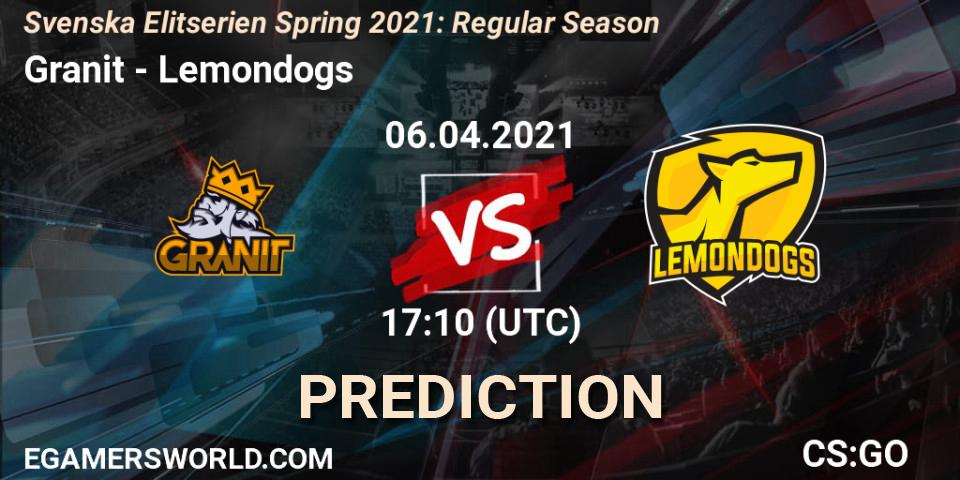 Pronósticos Granit - Lemondogs. 06.04.21. Svenska Elitserien Spring 2021: Regular Season - CS2 (CS:GO)