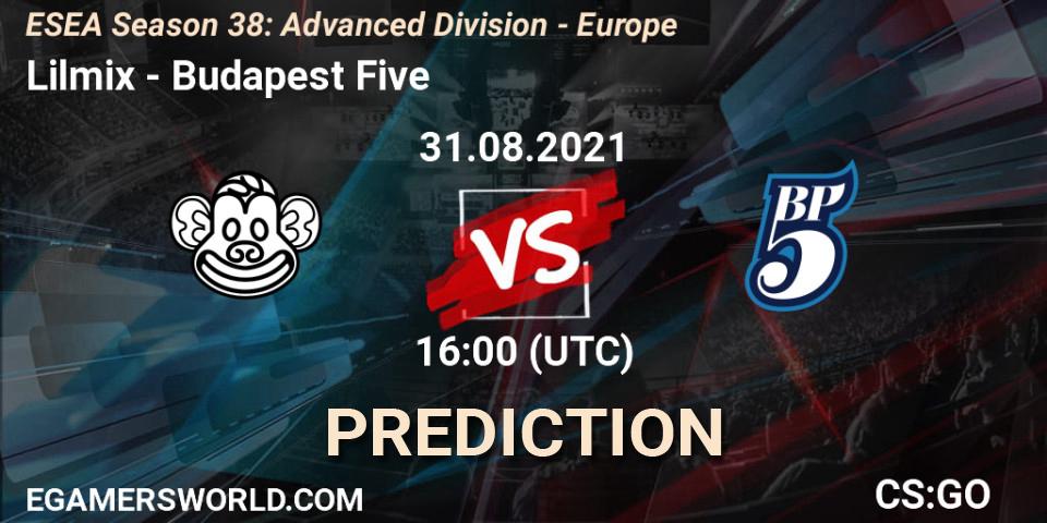 Pronósticos Lilmix - Budapest Five. 31.08.2021 at 16:00. ESEA Season 38: Advanced Division - Europe - Counter-Strike (CS2)