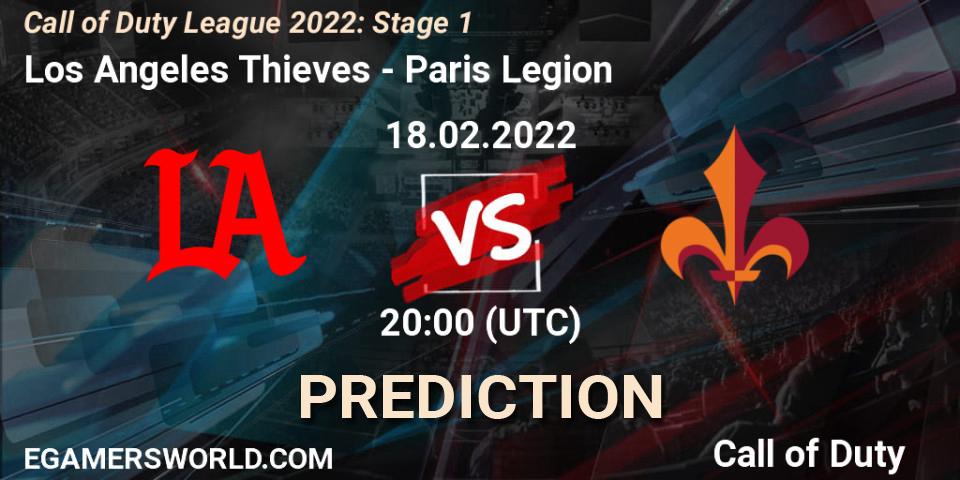 Pronósticos Los Angeles Thieves - Paris Legion. 18.02.2022 at 20:00. Call of Duty League 2022: Stage 1 - Call of Duty