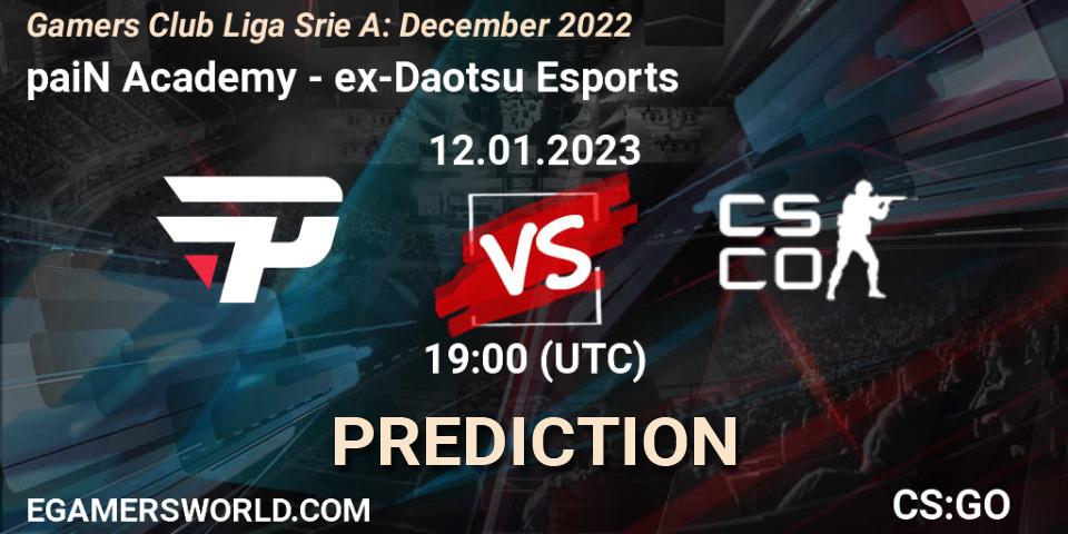 Pronósticos paiN Academy - ex-Daotsu Esports. 12.01.2023 at 19:00. Gamers Club Liga Série A: December 2022 - Counter-Strike (CS2)