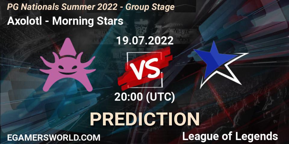 Pronósticos Axolotl - Morning Stars. 19.07.2022 at 20:00. PG Nationals Summer 2022 - Group Stage - LoL
