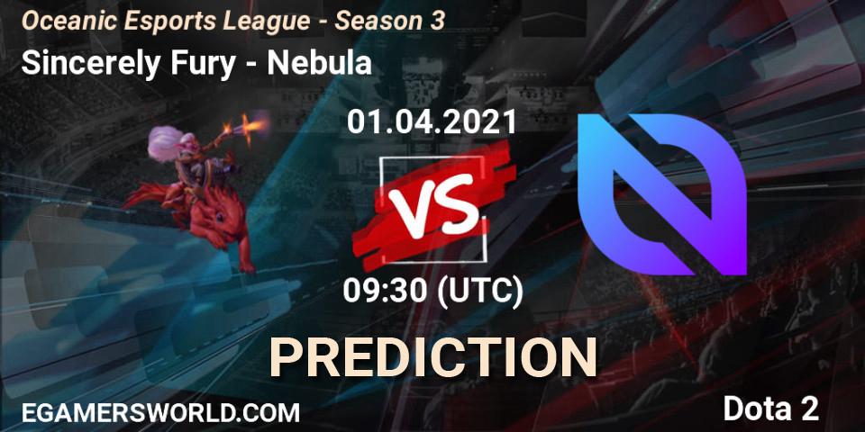 Pronósticos Sincerely Fury - Nebula. 01.04.2021 at 09:48. Oceanic Esports League - Season 3 - Dota 2