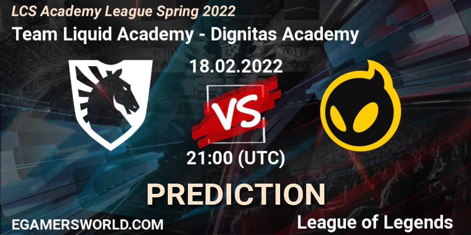 Pronósticos Team Liquid Academy - Dignitas Academy. 18.02.2022 at 21:00. LCS Academy League Spring 2022 - LoL