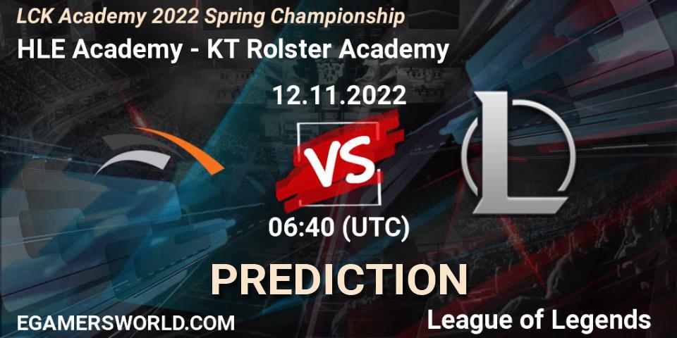 Pronósticos HLE Academy - KT Rolster Academy. 12.11.2022 at 06:40. LCK Academy 2022 Spring Championship - LoL