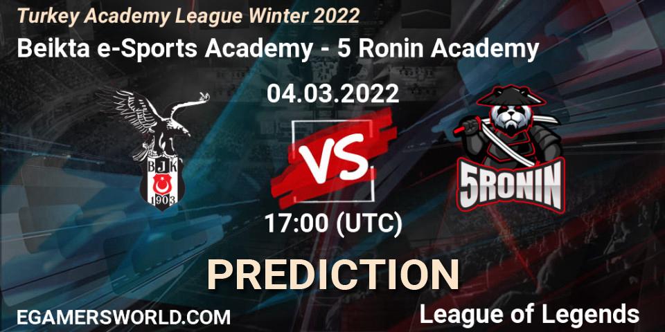 Pronósticos Beşiktaş e-Sports Academy - 5 Ronin Academy. 04.03.2022 at 17:00. Turkey Academy League Winter 2022 - LoL