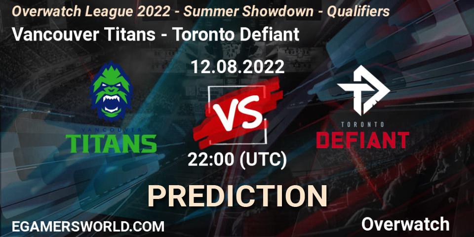 Pronósticos Vancouver Titans - Toronto Defiant. 12.08.22. Overwatch League 2022 - Summer Showdown - Qualifiers - Overwatch
