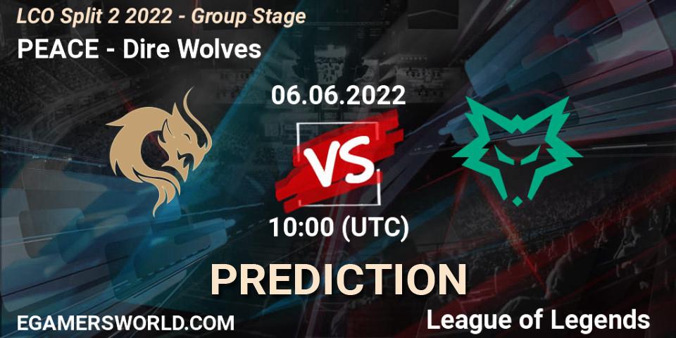 Pronósticos PEACE - Dire Wolves. 06.06.2022 at 10:00. LCO Split 2 2022 - Group Stage - LoL