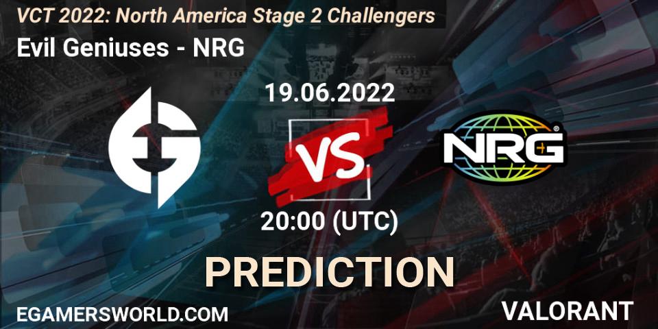 Pronósticos Evil Geniuses - NRG. 19.06.22. VCT 2022: North America Stage 2 Challengers - VALORANT