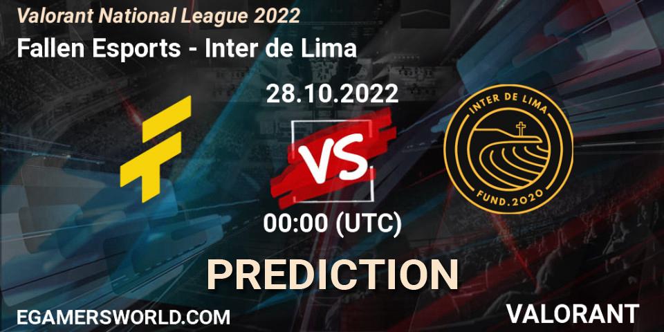 Pronósticos Fallen Esports - Inter de Lima. 28.10.2022 at 00:00. Valorant National League 2022 - VALORANT