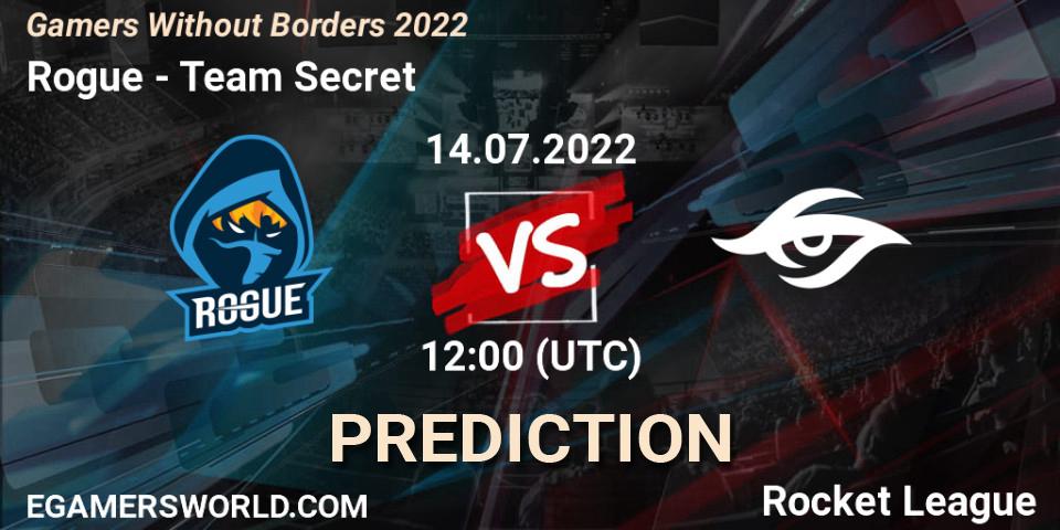 Pronósticos Rogue - Team Secret. 14.07.2022 at 12:00. Gamers Without Borders 2022 - Rocket League
