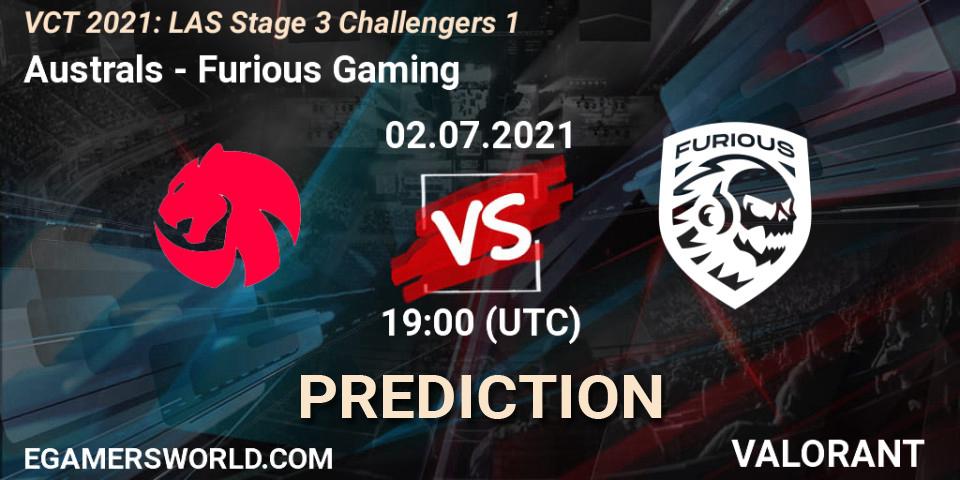 Pronósticos Australs - Furious Gaming. 02.07.2021 at 19:00. VCT 2021: LAS Stage 3 Challengers 1 - VALORANT