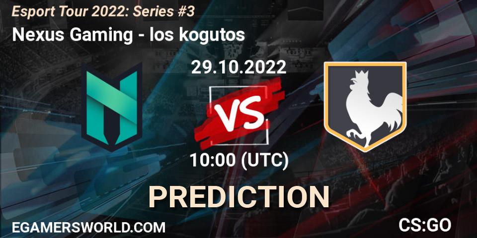 Pronósticos Nexus Gaming - los kogutos. 29.10.2022 at 10:00. Esport Tour 2022: Series #3 - Counter-Strike (CS2)
