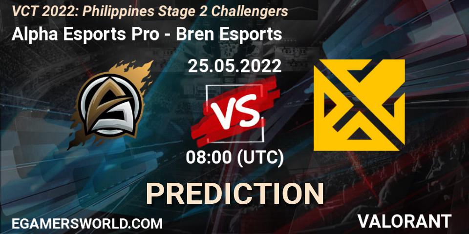 Pronósticos Alpha Esports Pro - Bren Esports. 25.05.2022 at 07:30. VCT 2022: Philippines Stage 2 Challengers - VALORANT