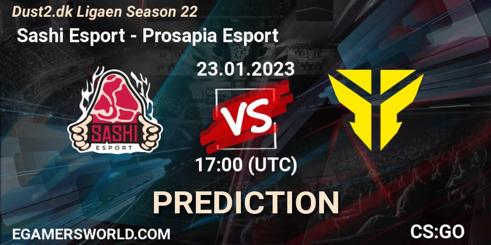 Pronósticos Sashi Esport - Prosapia Esport. 23.01.2023 at 19:00. Dust2.dk Ligaen Season 22 - Counter-Strike (CS2)