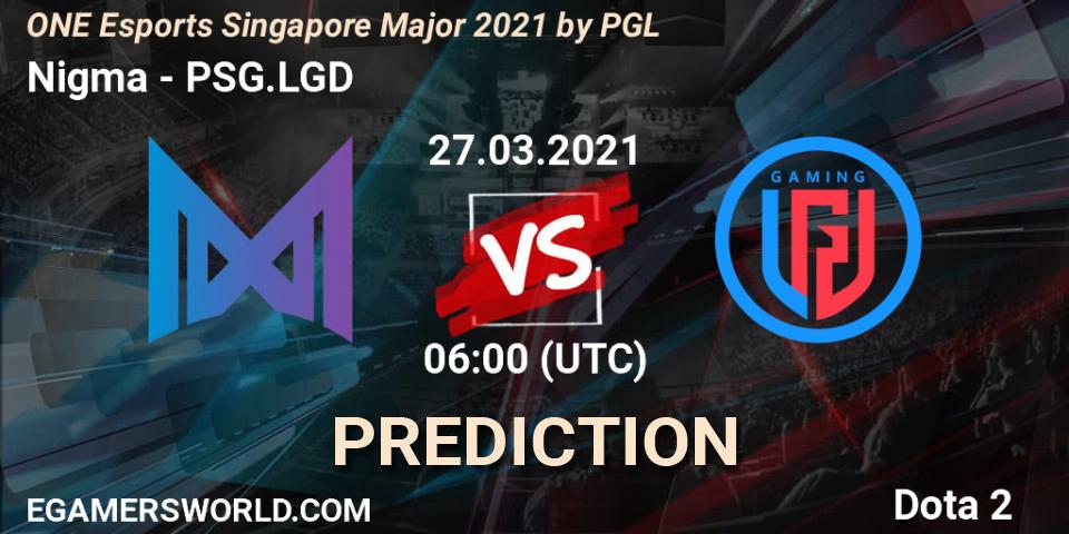 Pronósticos Nigma - PSG.LGD. 27.03.2021 at 06:53. ONE Esports Singapore Major 2021 - Dota 2