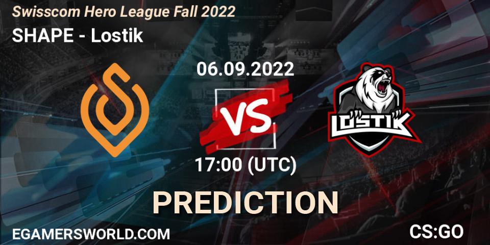 Pronósticos SHAPE - Lostik. 06.09.2022 at 17:00. Swisscom Hero League Fall 2022 - Counter-Strike (CS2)