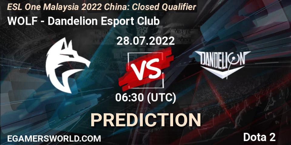 Pronósticos WOLF - Dandelion Esport Club. 28.07.2022 at 06:33. ESL One Malaysia 2022 China: Closed Qualifier - Dota 2