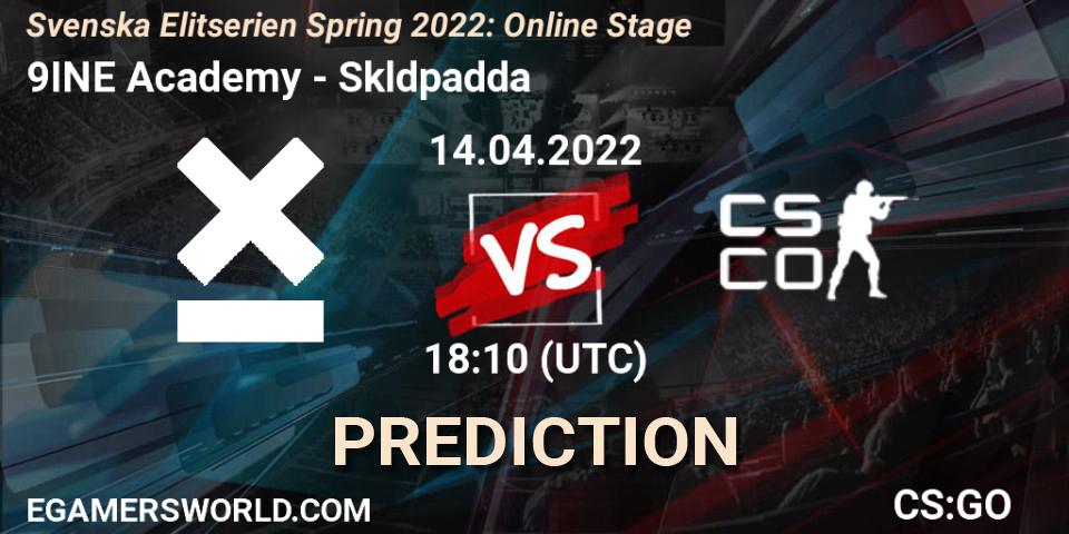 Pronósticos 9INE Academy - Sköldpadda. 14.04.2022 at 18:10. Svenska Elitserien Spring 2022: Online Stage - Counter-Strike (CS2)