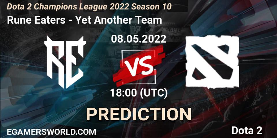 Pronósticos Rune Eaters - Yet Another Team. 08.05.2022 at 18:00. Dota 2 Champions League 2022 Season 10 - Dota 2