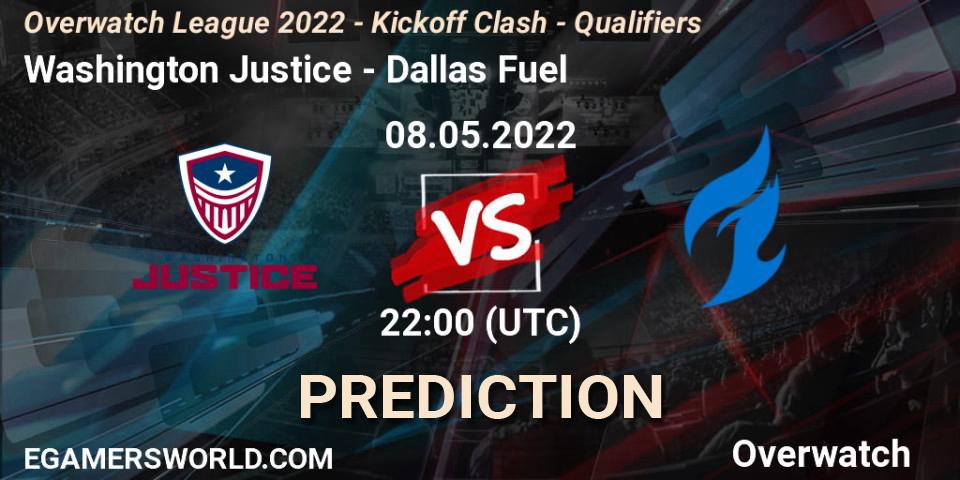 Pronósticos Washington Justice - Dallas Fuel. 08.05.2022 at 22:00. Overwatch League 2022 - Kickoff Clash - Qualifiers - Overwatch
