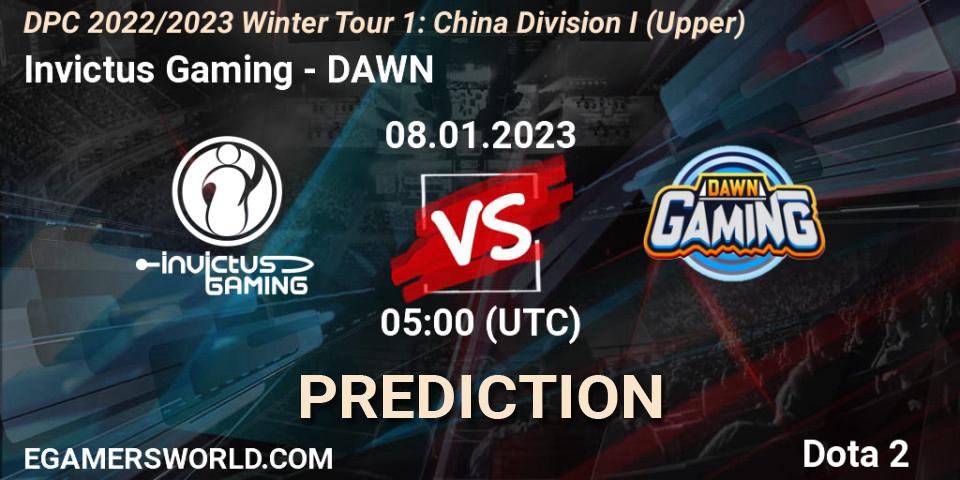 Pronósticos Invictus Gaming - DAWN. 08.01.2023 at 05:05. DPC 2022/2023 Winter Tour 1: CN Division I (Upper) - Dota 2
