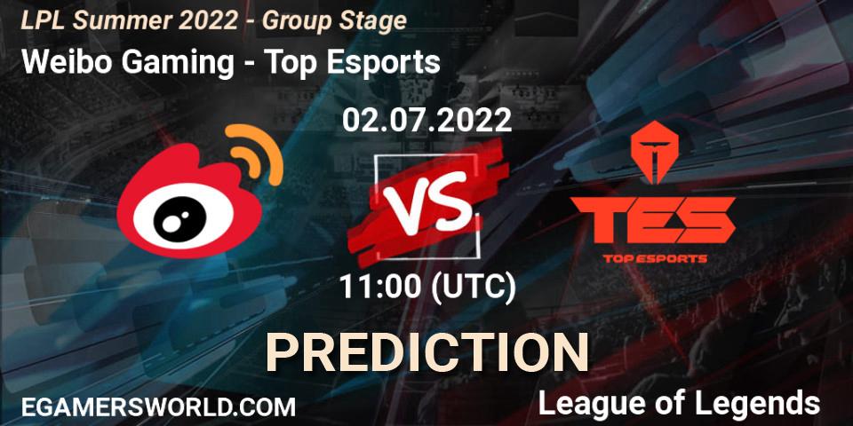 Pronósticos Weibo Gaming - Top Esports. 02.07.22. LPL Summer 2022 - Group Stage - LoL