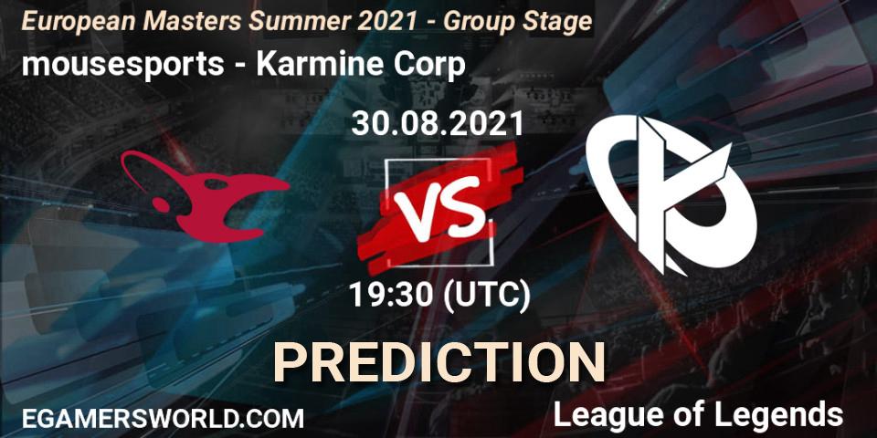 Pronósticos mousesports - Karmine Corp. 30.08.2021 at 19:10. European Masters Summer 2021 - Group Stage - LoL