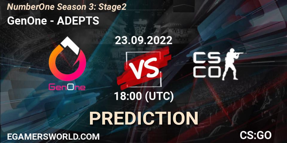 Pronósticos GenOne - ADEPTS. 23.09.2022 at 18:00. NumberOne Season 3: Stage 2 - Counter-Strike (CS2)