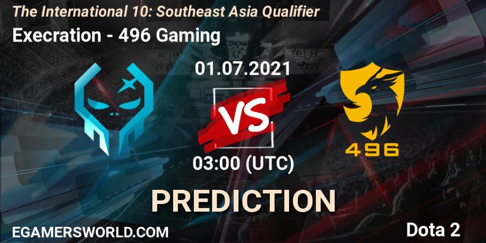 Pronósticos Execration - 496 Gaming. 01.07.21. The International 10: Southeast Asia Qualifier - Dota 2