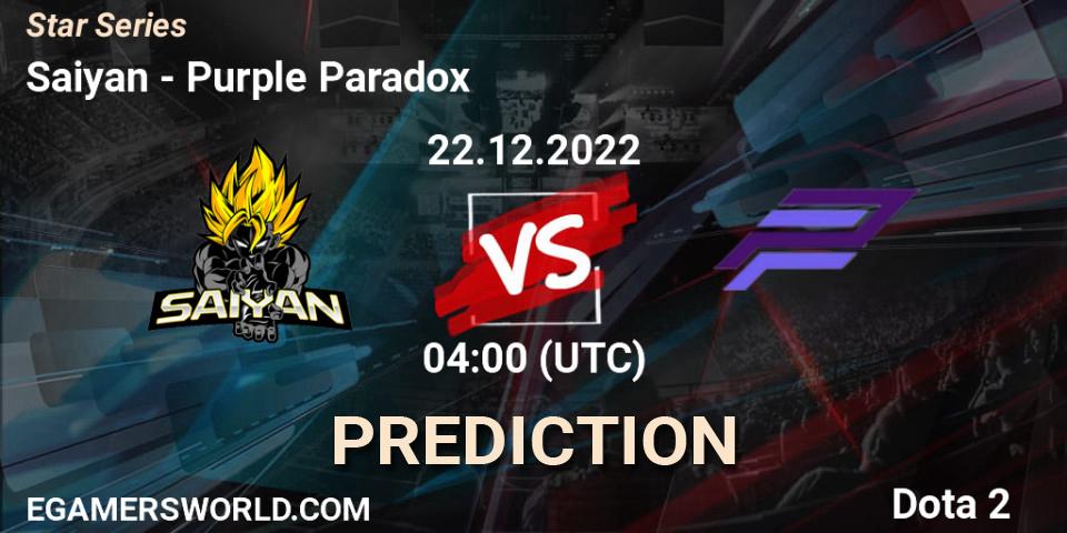 Pronósticos Saiyan - Purple Paradox. 22.12.2022 at 04:00. Star Series - Dota 2