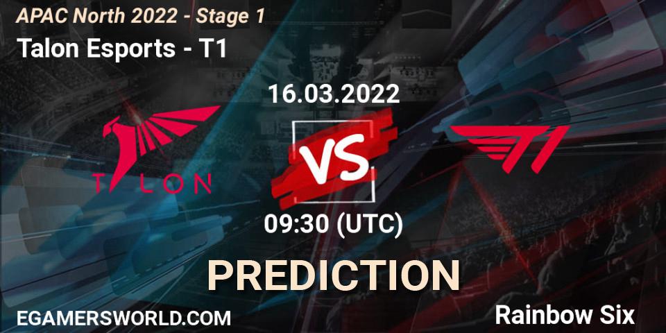Pronósticos Talon Esports - T1. 16.03.2022 at 09:30. APAC North 2022 - Stage 1 - Rainbow Six