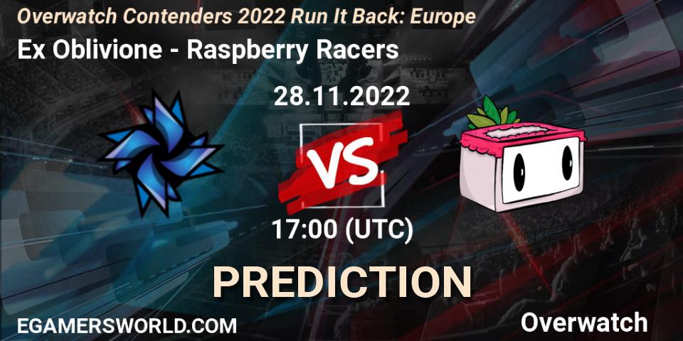 Pronósticos Ex Oblivione - Raspberry Racers. 30.11.2022 at 17:00. Overwatch Contenders 2022 Run It Back: Europe - Overwatch