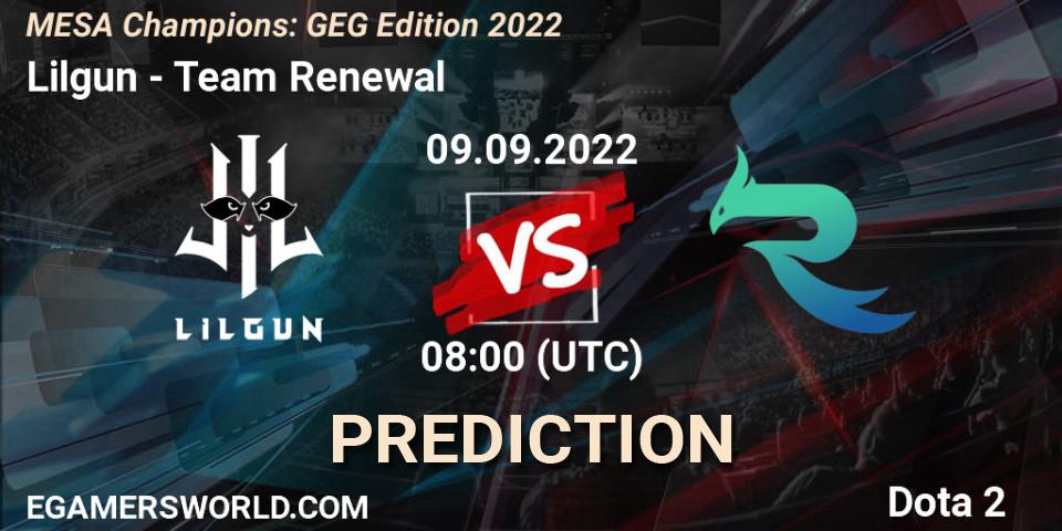 Pronósticos Lilgun - Team Renewal. 09.09.2022 at 08:00. MESA Champions: GEG Edition 2022 - Dota 2
