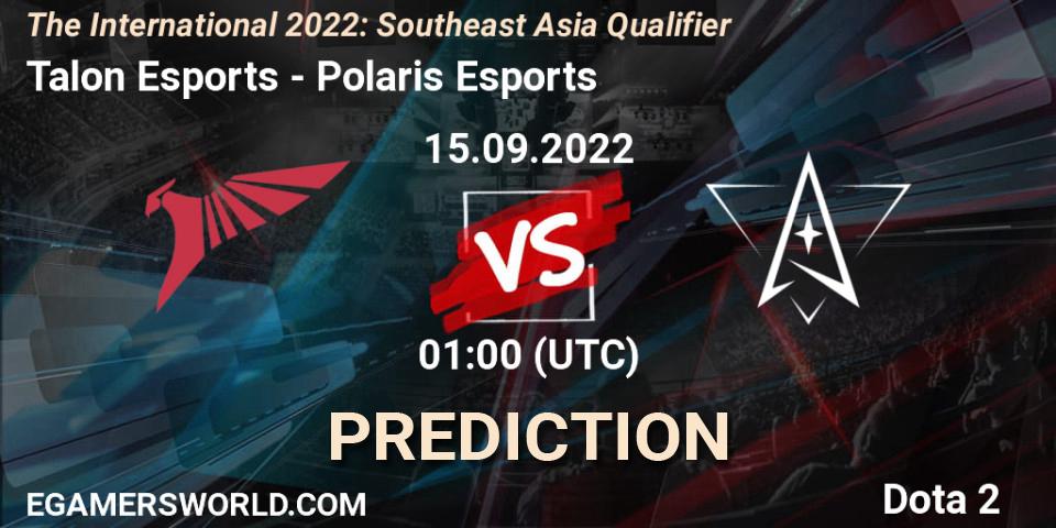 Pronósticos Talon Esports - Polaris Esports. 15.09.2022 at 00:59. The International 2022: Southeast Asia Qualifier - Dota 2