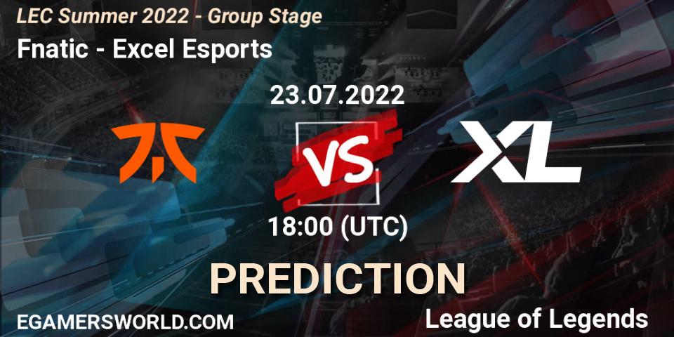 Pronósticos Fnatic - Excel Esports. 23.07.2022 at 19:00. LEC Summer 2022 - Group Stage - LoL