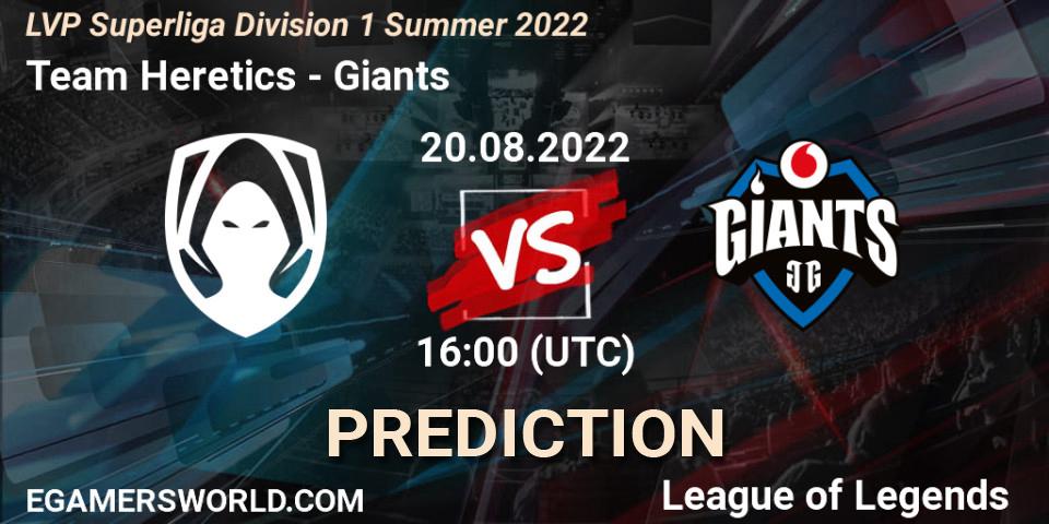 Pronósticos Team Heretics - Giants. 20.08.22. LVP Superliga Division 1 Summer 2022 - LoL