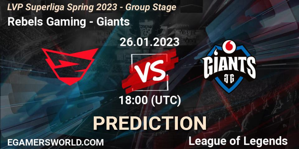 Pronósticos Rebels Gaming - Giants. 26.01.23. LVP Superliga Spring 2023 - Group Stage - LoL