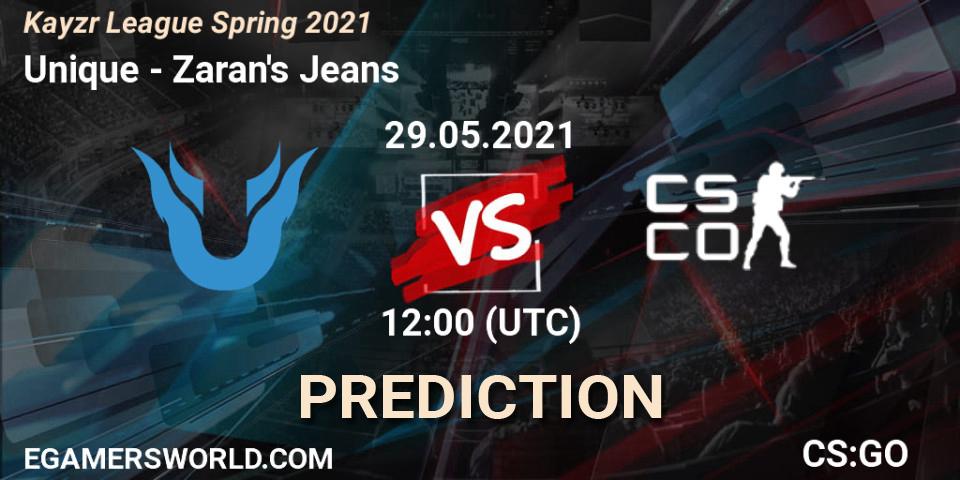 Pronósticos Unique - Zaran's Jeans. 29.05.2021 at 12:00. Kayzr League Spring 2021 - Counter-Strike (CS2)