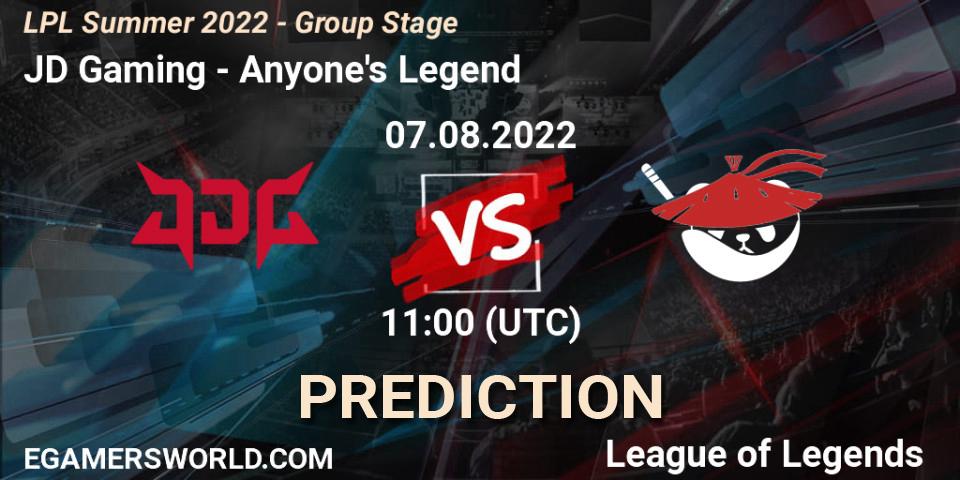 Pronósticos JD Gaming - Anyone's Legend. 07.08.22. LPL Summer 2022 - Group Stage - LoL