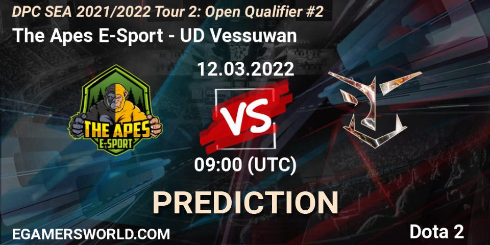 Pronósticos The Apes E-Sport - UD Vessuwan. 12.03.2022 at 08:53. DPC SEA 2021/2022 Tour 2: Open Qualifier #2 - Dota 2
