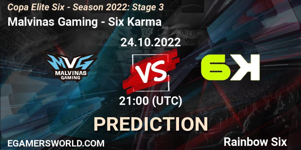 Pronósticos Malvinas Gaming - Six Karma. 24.10.2022 at 21:00. Copa Elite Six - Season 2022: Stage 3 - Rainbow Six
