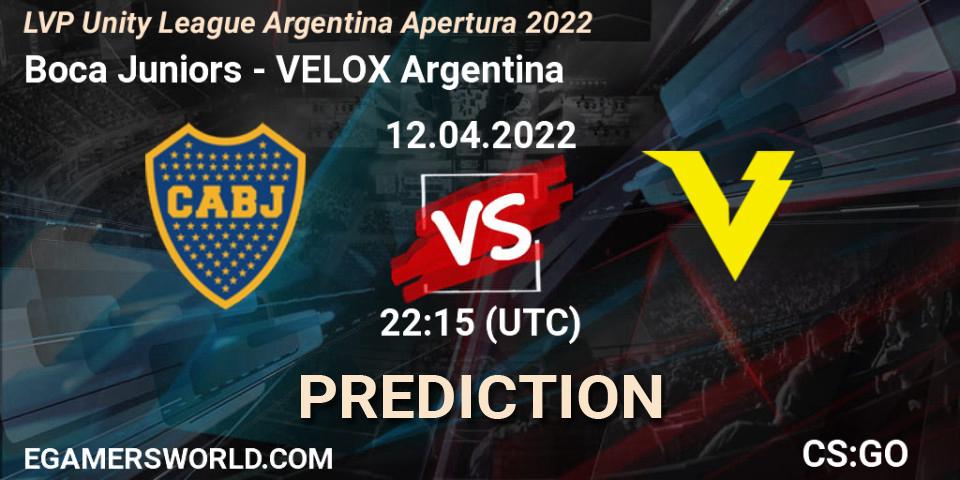 Pronósticos Boca Juniors - VELOX Argentina. 12.04.2022 at 22:40. LVP Unity League Argentina Apertura 2022 - Counter-Strike (CS2)