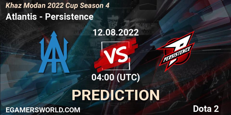 Pronósticos Atlantis - Persistence. 12.08.2022 at 04:21. Khaz Modan 2022 Cup Season 4 - Dota 2