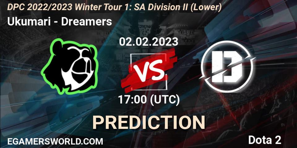 Pronósticos Ukumari - Dreamers. 02.02.23. DPC 2022/2023 Winter Tour 1: SA Division II (Lower) - Dota 2