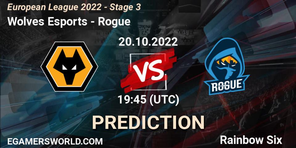 Pronósticos Wolves Esports - Rogue. 20.10.22. European League 2022 - Stage 3 - Rainbow Six