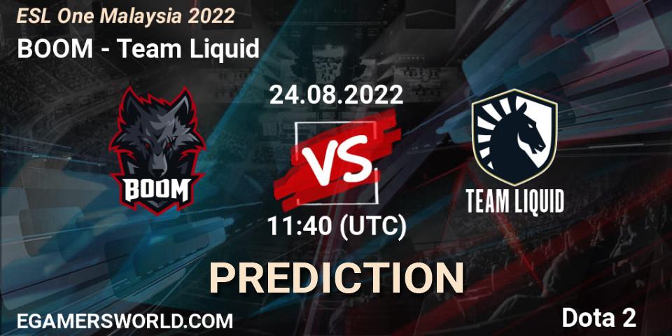 Pronósticos BOOM - Team Liquid. 24.08.2022 at 12:13. ESL One Malaysia 2022 - Dota 2